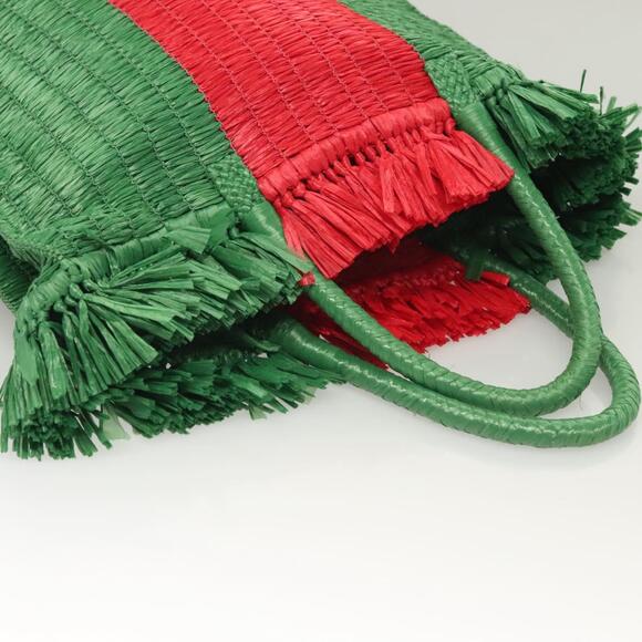 GUCCI Hand Bag Straw Green Red - Picture 6 of 16